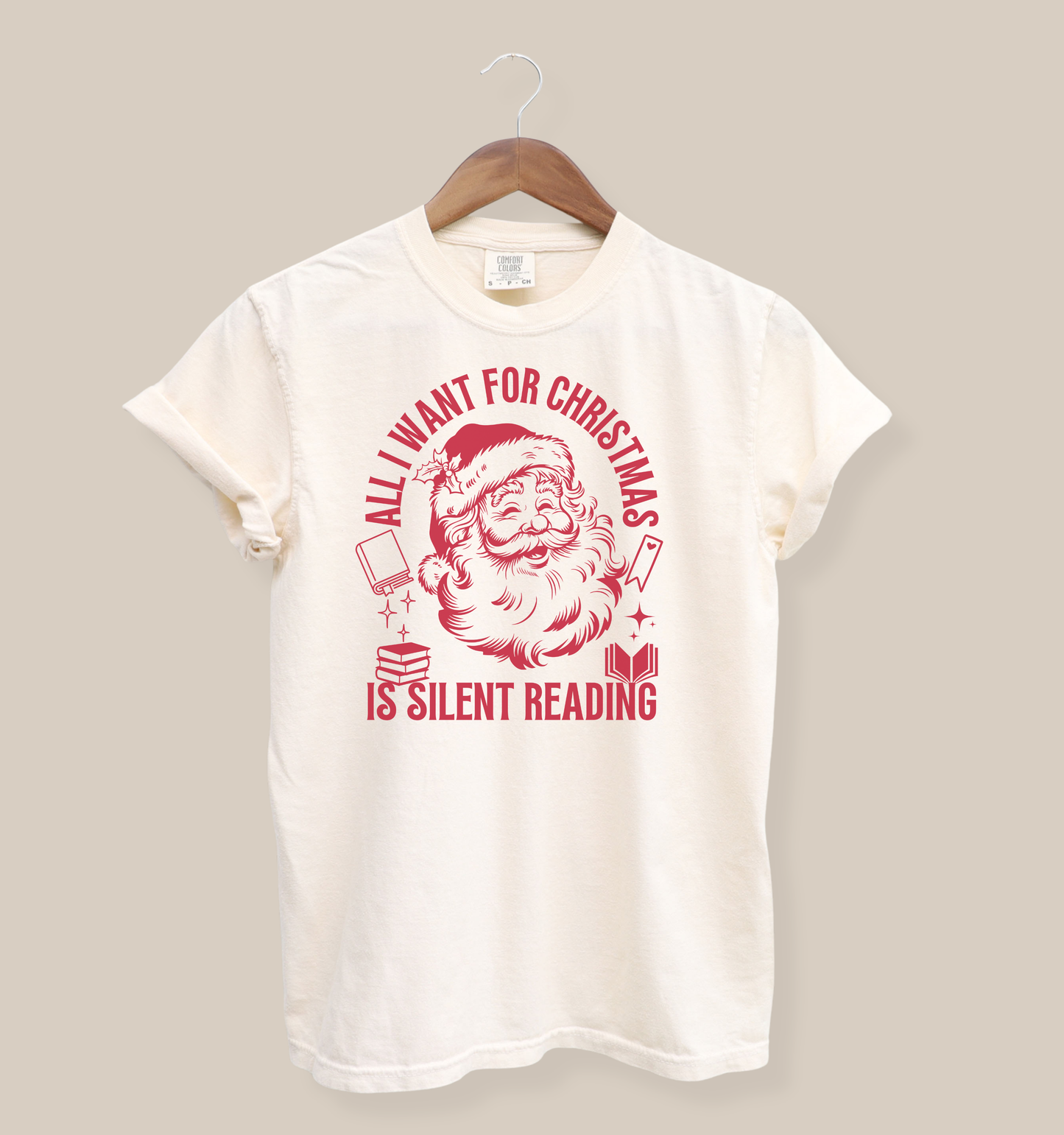 Christmas teacher shirt with Silent Reading Santa graphic