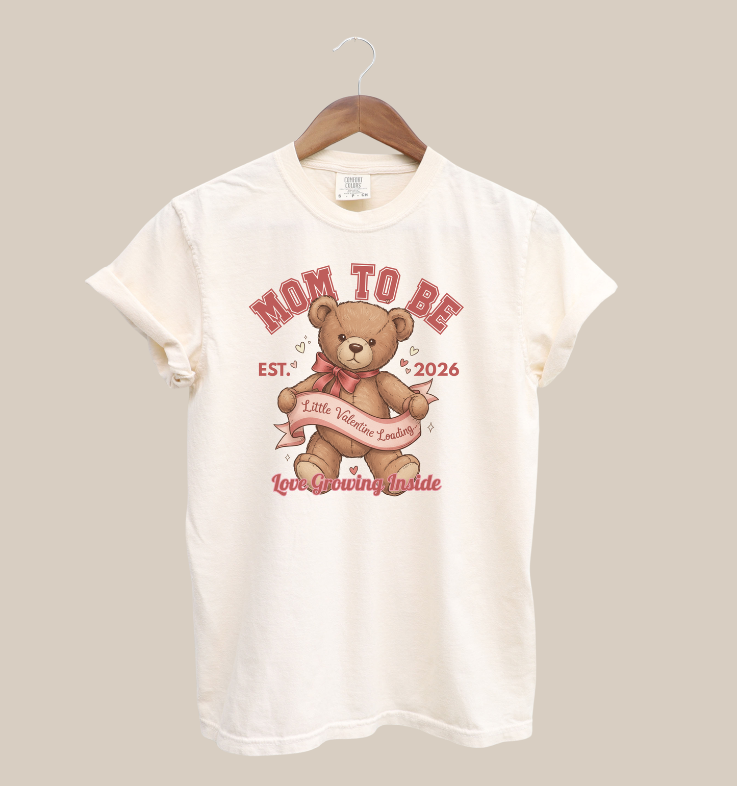 Valentine Mom To Be Shirt with teddy bear design