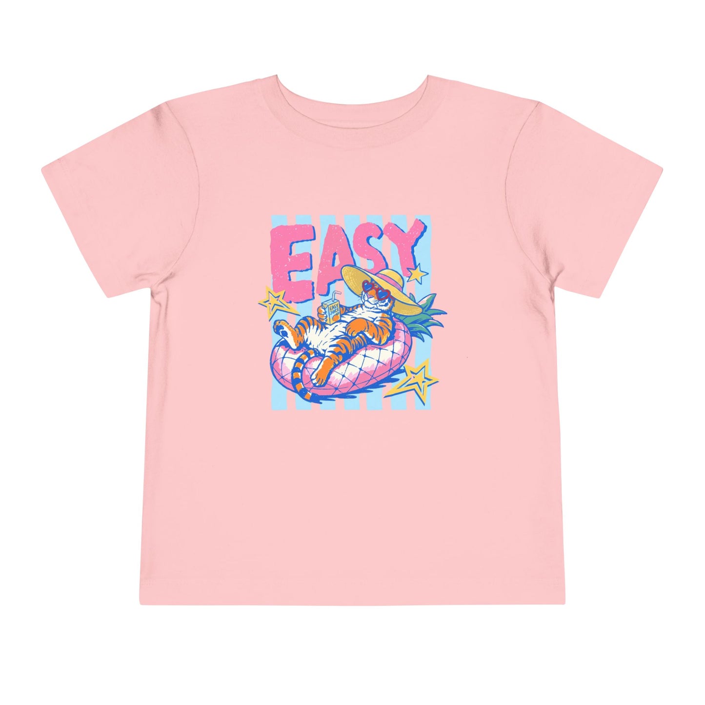 pink youth graphic t-shirt Toddler tiger vacation tee with retro easy tiger summer design 