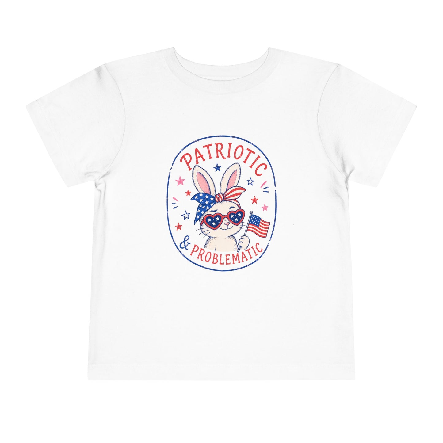 White Toddler Patriotic and Problematic Bunny Fourth of July Tee